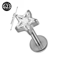 Solid G23 titanium labret stud featuring a star-shaped clear zircon and flat back - Claw-Set Star Style / 1.2*8mm / Silver
