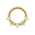 Anello a segmento in acciaio dorato con zirconi triangolari per naso e orecchio - 三角形排列钻款(FD1102H) / 1.2*8mm / Oro