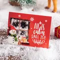 Festive red Christmas greeting card with snowman illustration and 'ALL IS calm' text in snow - Snowman Window Style / 11.5x8.5cm