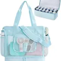 Light blue large capacity double-layer insulated beach mesh tote with cooler bag - Light Blue