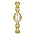 Elegante reloj de pulsera dorado para mujer con perlas blancas y esfera ovalada - Oro Blanco Perla