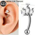 G23 titanium curved barbell eyebrow ring with marquise cut zirconia stones design - #7-10mm