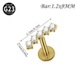 Gold G23 titanium curved labret stud featuring five sparkling cubic zirconia stones - Curved 5-Stone Style / 1.2*8mm / Gold