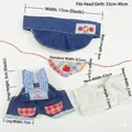Dimensiones detalladas para el conjunto de muñeca de algodón de 20cm con overol azul - 20cm Doll Clothes / 4-Piece Set (Hat+Scarf+Top+Pants) / Polka Dot Denim Set