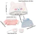 Dimensiones detalladas del conjunto de ropa para muñeca de 20cm con gorro de pelo y mono - Juego Fantasía Samoyedo (Juego de 4 Piezas) / Adecuado para Muñeca de Algodón de 20cm
