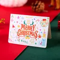 Festive hand-drawn style Christmas greeting card with snowman and bell patterns - Warm Red Snowman Reindeer Style (80178)