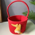 Cute red woven cotton rope gift basket with yellow cartoon crocodile plush decoration - Red - Crocodile