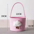 Pink woven cotton rope gift basket with cute 3D cloud decoration and size dimensions - Pink - Cloud
