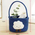 Blue cotton rope woven basket with cloud design and dimensions 20x15x34cm - Blue - Cloud
