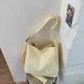 Large yellow canvas tote bag with sparkling silver star pattern - Yellow