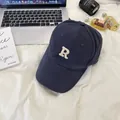Premium navy blue brushed cotton baseball cap featuring embroidered white letter R - 58-65cm (Adjustable) / Navy Blue