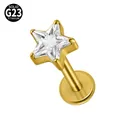 Gold G23 titanium internal thread labret stud featuring a star-shaped clear faceted zirconia - Claw-Set Star Style / 1.2*8mm / Gold