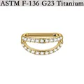 G23 Titan vergoldeter Septum Clicker Ring mit zweireihiger weißer Zirkonia Einlage - Gold D-Form (NO5)