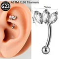 G23 Titanium curved barbell earring with three marquise zircons for helix or rook piercing - #8-8mm