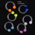 Lot de 6 anneaux fer à cheval en acrylique lumineux pour piercing au nombril et à la langue - Style NO 3