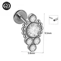 Labret από μασίφ τιτάνιο G23 με συστάδα ζιργκόν, ύψος 9,5 mm, κόσμημα πίρσινγκ - Στυλ Κάθετου Συμπλέγματος με Πέντε Πέτρες (#13)