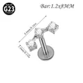 Solid G23 titanium labret stud with three clear zircon stones and detailed measurements - Straight 3-Stone Style / 1.2*8mm / Steel