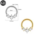 Premium G23 Titan Septum Clicker Ring mit quadratischem Zirkonia in Silber und Gold Finish - Triple Baguette Zirconia Style (#-13)