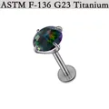 Premium G23 titanium labret stud with iridescent mystic zircon for ear and lip piercing - Round Zircon / 1.2*8*6mm / Steel Base Multi-color
