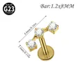 Solid G23 titanium labret stud with three zircons and 1.2x8mm bar size specifications - Straight 3-Stone Style / 1.2*8mm / Gold