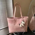 Stylish pink patterned large capacity commuter tote bag with decorative horse charm - With Charm / Pink