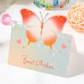 Elegante tarjeta de felicitación mariposa 3D en colores Morandi con texto Best Wishes rojo. - Rojo Azul Vibrante (Best wishes) / Tarjeta Única 80166