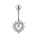 Elegante piercing de ombligo en acero plateado con diseño de corazón de flores y circón - 1.6*10mm / G-Estilo Colgante Corazón Flor