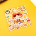 Cute cartoon cat PVC stickers for journaling and water bottles, transparent sheet - Heart Sunglasses Cat / 10cm x 10cm
