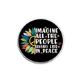 Sunflower peace sign brooch with 'Imagine' quote for backpacks and clothing - Round Style (YP0042)
