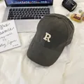Classic unisex charcoal gray brushed cotton baseball cap with embroidered white R letter - 58-65cm (Adjustable) / Gray