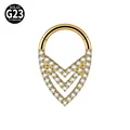 G23 titanium V-shape hinged segment ring with paved white zircons in golden finish - Triple Row V-Shape Style (NO-3) / 1.2*8mm / Gold