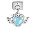 Charme d'ailes d'ange coeur bleu clair pour bracelet modulaire italien en acier inoxydable - Style Ailes d'Ange Cœur Bleu Argent (ICG895-1)
