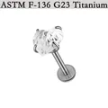 G23 Titanium labret stud with internal thread and heart-shaped cubic zirconia - Heart Zirconia / 1.2*8*6mm / Steel