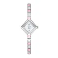 Elegante reloj de cuarzo plateado con esfera de rombo y pulsera de cristales rosas - Plateado y Rosa