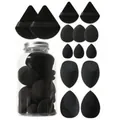 Black makeup sponge blender set in various shapes including a clear storage jar - Hair Styling Tool Set / Solid Black