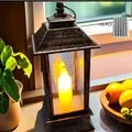 Vintage LED φανάρι κεριού διακοσμητικό φως νύχτας με επιπλέον μπαταρίες - Διαφανές Φανάρι / Χρυσό