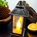 Vintage φανάρι LED με κερί σε παλαιωμένο ασημί φινίρισμα για χριστουγεννιάτικη διακόσμηση - Διαφανές Φανάρι / Ασημί