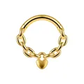 Anello per piercing in acciaio inossidabile dorato con cuore e catena - 爱心吊坠链条款(FD1102H) / 1.2*8mm / Oro