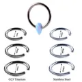 Opal teardrop BCR septum ring in G23 titanium or stainless steel, sizes 6mm 8mm 10mm - Stainless Steel Ring (OP26) / 1.2x8mm / Opal OP26
