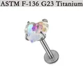 ASTM F-136 G23 titanium labret stud featuring an iridescent heart-shaped zirconia stone - Heart Zirconia / 1.2*8*6mm / Steel Tone AB Zirconia
