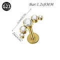 G23 titanium golden labret stud with curved cubic zirconia stones, size 1.2x8mm. - Long Crescent 5-Stone Style / 1.2*8mm / Gold
