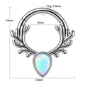 Polished stainless steel antler septum clicker ring featuring a vibrant opal waterdrop - 1.2*8mm / Steel Color-Antler