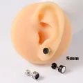 Gedetailleerd overzicht van 8mm roestvrijstalen oorknopjes met klassiek Grieks patroon - Griekse Sleutel Retro Stijl (SM20210401)