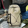 Sac à dos de randonnée léger beige à motif quadrillé pour camping et voyage - Beige