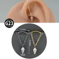 G23 titanium chain earrings with kite-cut cubic zirconia pendant, gold and silver options. - Rhombus Pendant / 1.2x8mm / Steel