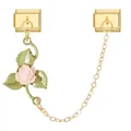 Gold Italian modular bracelet charm detail with pink rose flower and twin links - Gold Base Double Link-1 Pink Flower / Group of 2 Modules / Gold