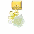 Charm modulaire italien élégant en acier doré avec pendentif fleur, papillon et perle - Style Papillon Or Rose Blanche Irisée (ICG892-5)