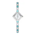 Elegante reloj de cuarzo para mujer plateado con esfera de rombo y piedras azules - Plata & Azul