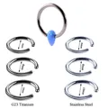 Blue opal teardrop BCR nose ring set in G23 titanium and stainless steel, various sizes - Stainless Steel Ring (OP05) / 1.2x8mm / OP05