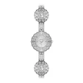 Elegant flower-shaped silver bracelet watch with rhinestones for a vintage luxury look. - Silver